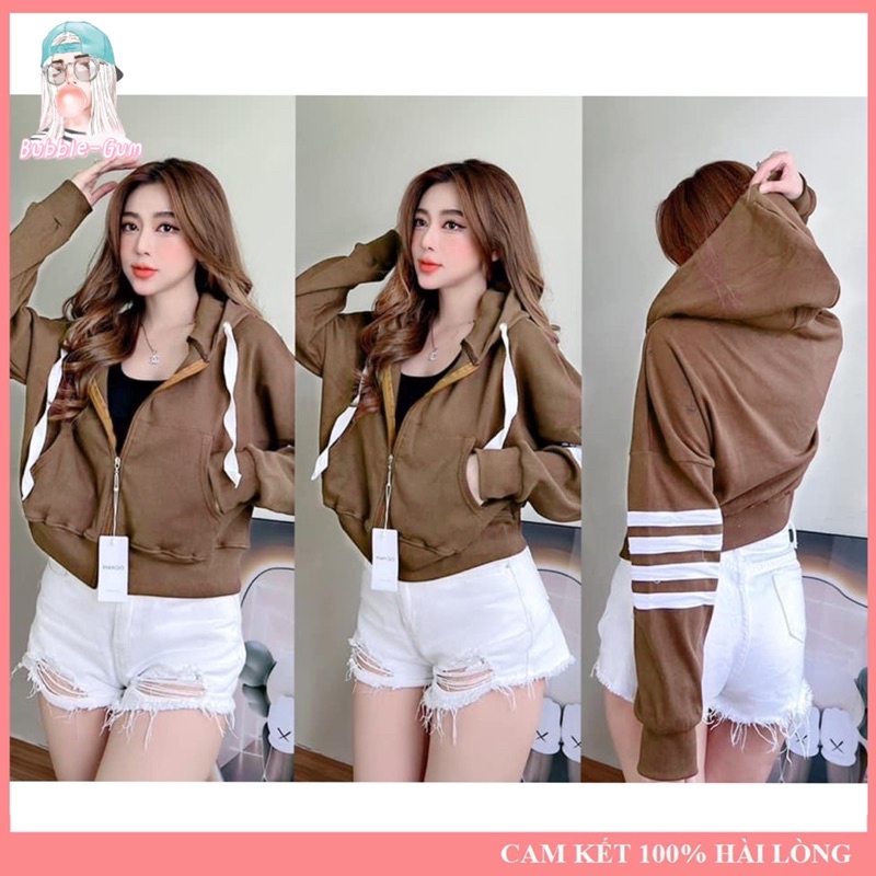 Áo Khoác Nữ Lửng Phối Viền Tay Sọc Chất Liệu Thun Da Cá Cao Cấp Freesize Dưới 68kg Bubble Gum
