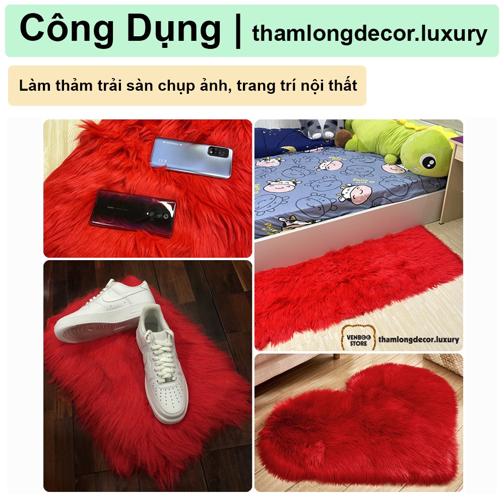 🥇 Thảm Lông Trải Sàn Phòng Ngủ | Thảm Lông Decor Chụp Ảnh Decor Bàn Trang Điểm | Đỏ TF Rush 7cm