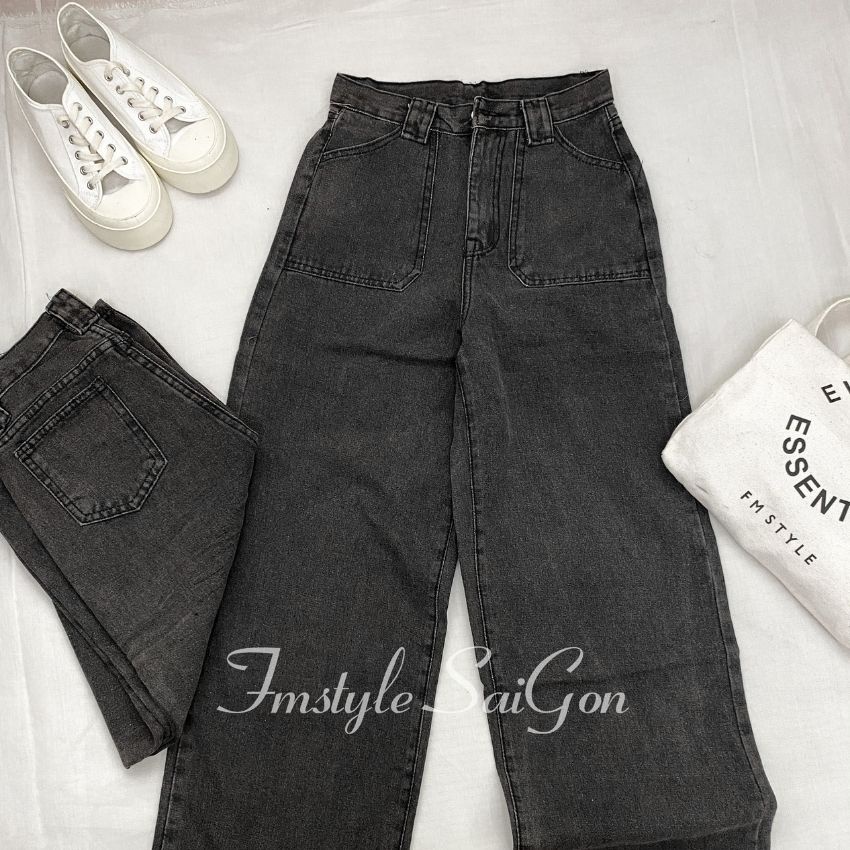 Quần jean nữ ống rộng Fmstyle Saigon quần bò cạp cao suông đen thời trang hàn quốc ulzzang 21QJR05TD2801 | BigBuy360 - bigbuy360.vn