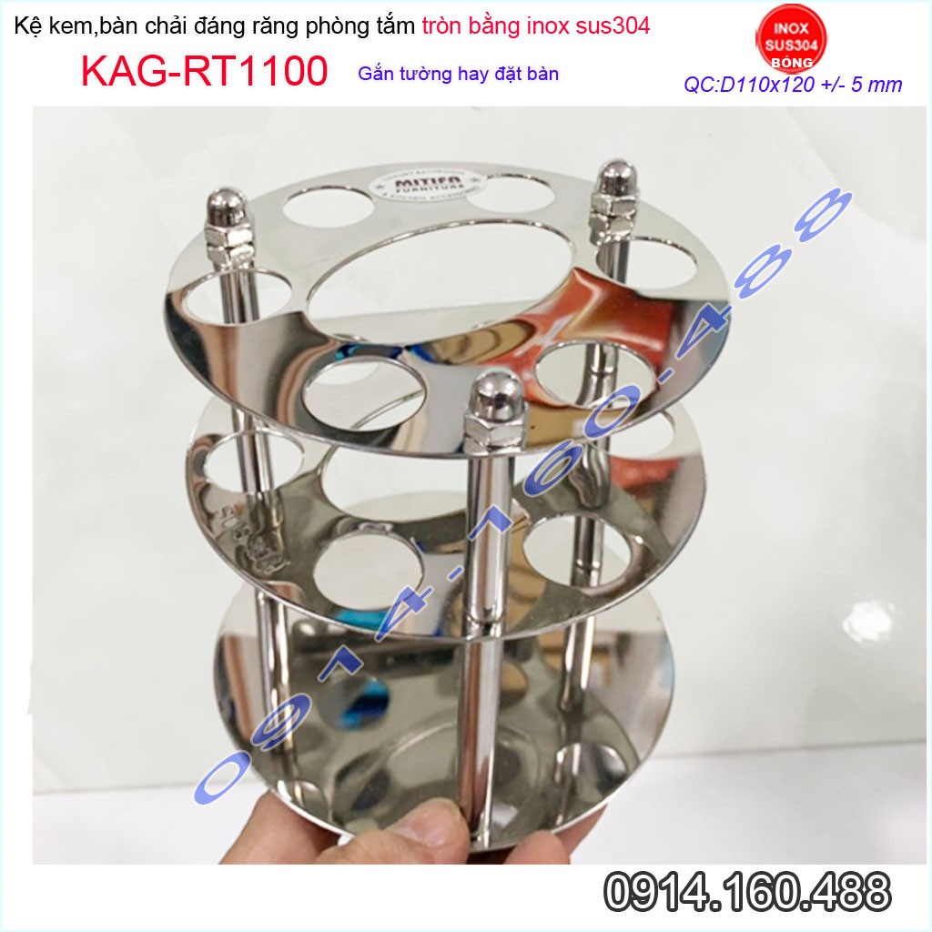 Kệ bàn chải kem đánh răng bằng inox 304 KAG-RT1100 đế tròn thiết kế đẹp sử dụng bền lâu