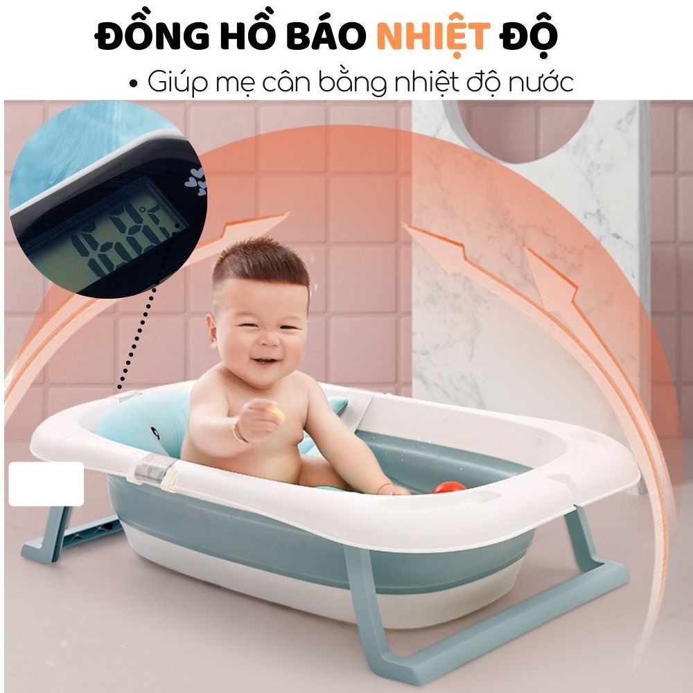 Chậu tắm cho bé gấp gọn báo nhiệt độ thau tắm cho trẻ sơ sinh từ 0-5 tuổi cài vòi hoa sen