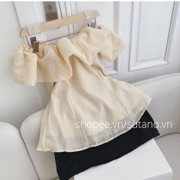 Áo trễ vai 2 lớp ngắn tay bánh bèo đẹp xa hoa A666 Nội Y Xanh hàng đẹp trendy - nội y xanh
