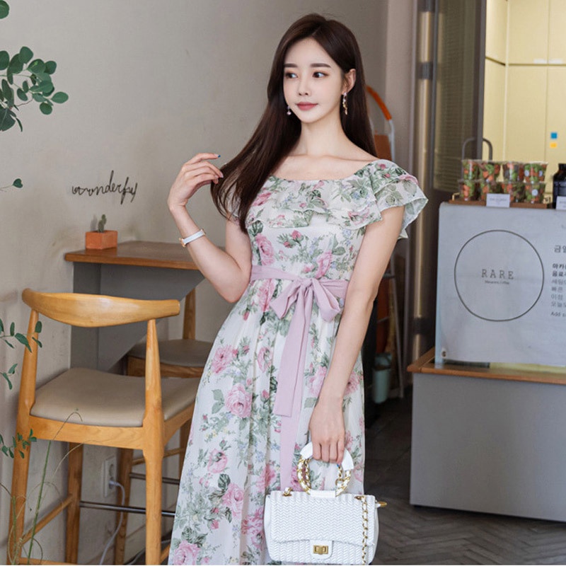 EraVogue Đầm voan Cổ Vuông In Họa Tiết Thời Trang Mùa Hè Hàng Mới Cho Nữ 887050