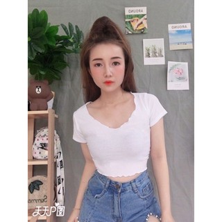 áo croptop cuốn biên cổ tim