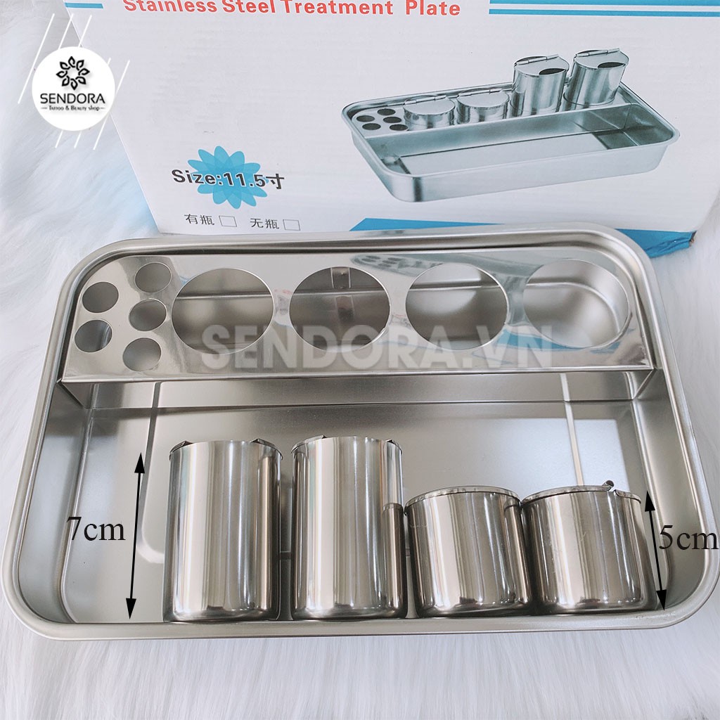 Bộ khay inox + hũ inox đựng dụng cụ y tế, spa
