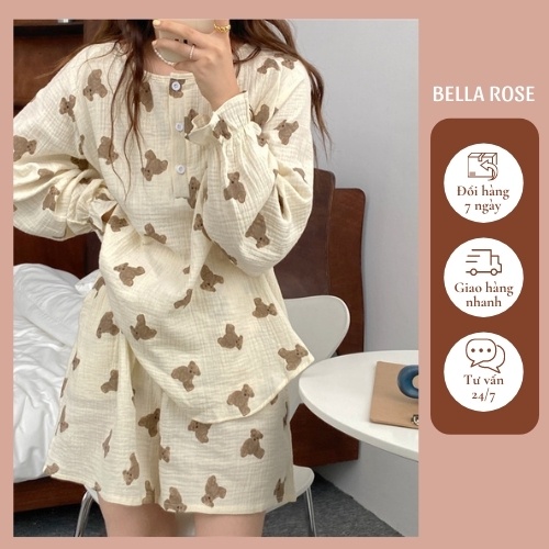 Đồ bộ nữ mặc ở nhà dài tay đẹp dễ thương cao cấp Bella Rose QL4
