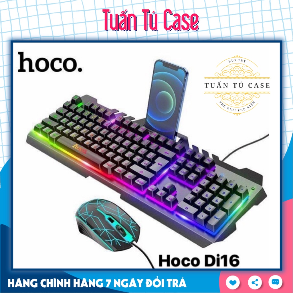 Bộ Bàn Phím Chuột Gaming Hoco Di16 LED RGB Phím Cơ Có Đèn Led Đổi Màu Tích Hợp Khay Điện Thoại