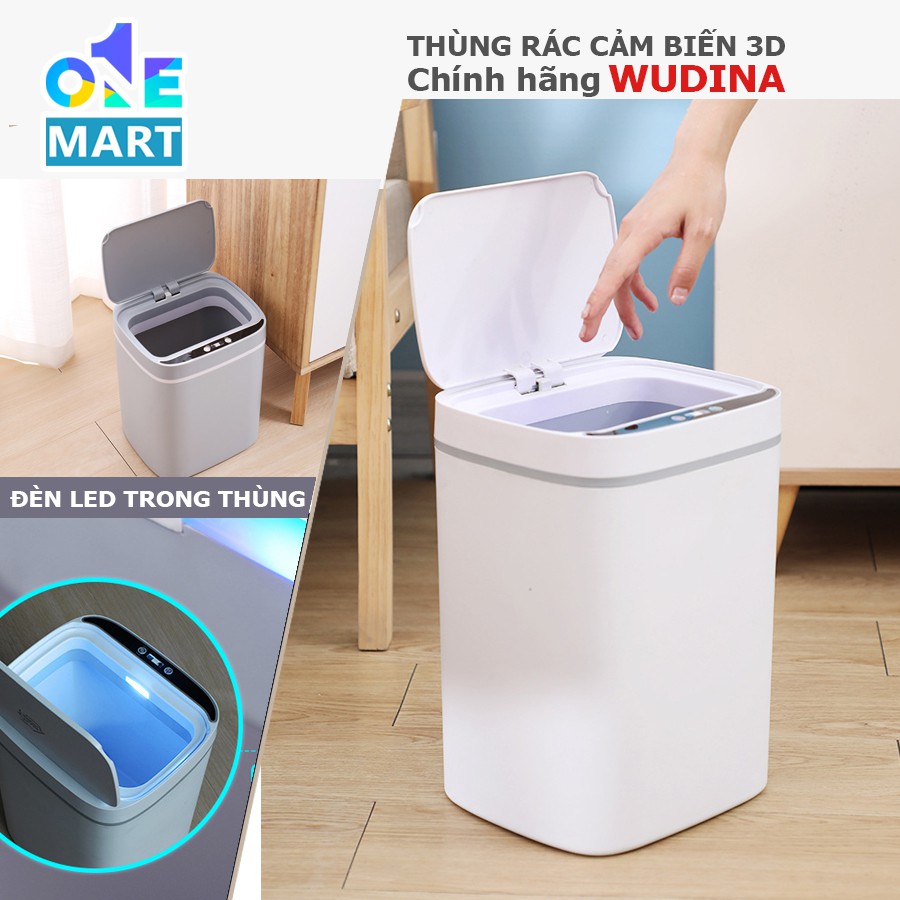 Thùng rác cảm ứng Wudina thùng rác thông minh có đèn Led dung tích 13L cảm ứng chỉ sau 0.3s