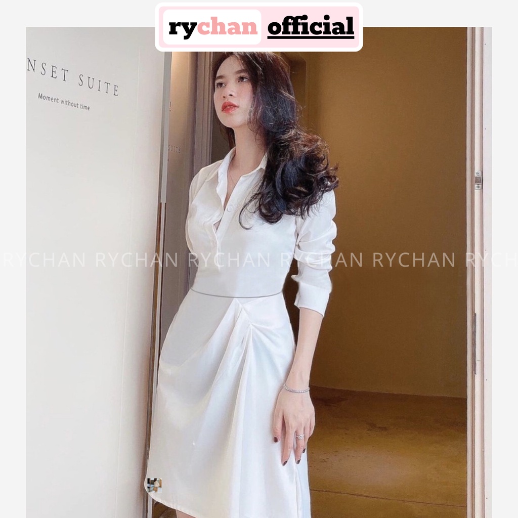 [ẢNH THẬT CUỐI] Đầm Xòe Trắng Cổ Sơ Mi Nhún Sườn - DX631