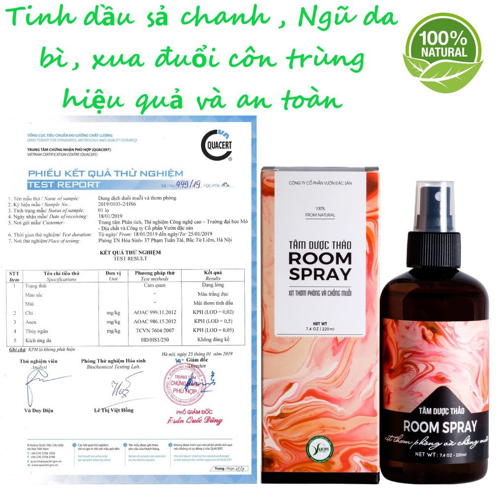 Xịt chống muỗi và thơm phòng Tâm Dược Thảo 220ml - 100% tự nhiên an toàn cho bé học bài - HS Shop Thủ Đức