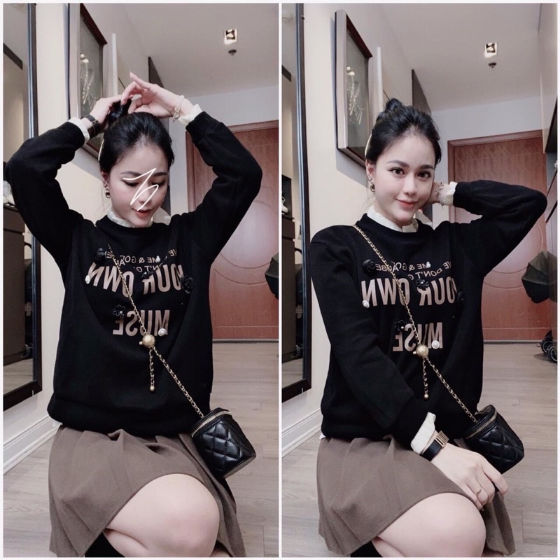 ÁO NỈ PHỐI CỔ REN TRẮNG CHỮ HOA NỔI SIÊU XINH | BigBuy360 - bigbuy360.vn