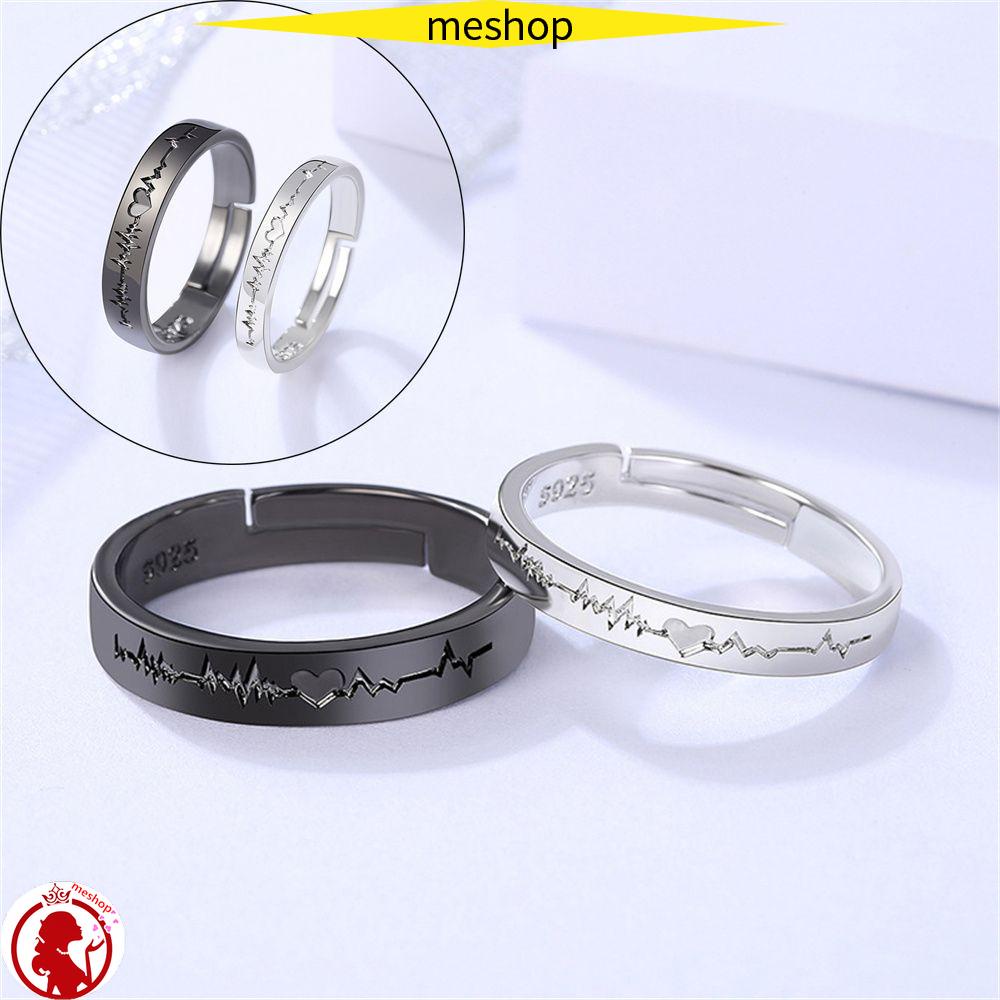 Nhẫn cặp hình nhịp tim màu đen/bạc kiểu dáng đơn giản phong cách hàn quốc cho cặp đôi