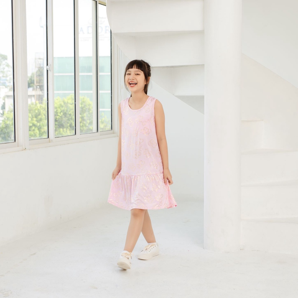 Váy cho bé gái, size đại, sát nách in hình trái tim, váy bé gái mặc nhà, 18-40 kg, Kyo293 shop, K23