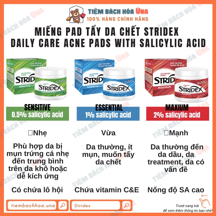 Miếng pad tẩy da chết Stridex Daily Care Acne Pads with Salicylic Acid