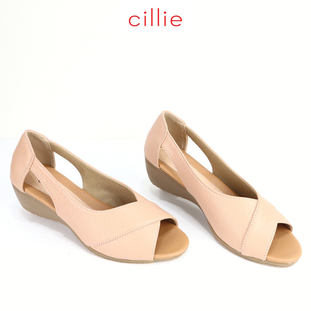 Giày đế xuồng Cillie da thật hở mũi cao 5cm 1192