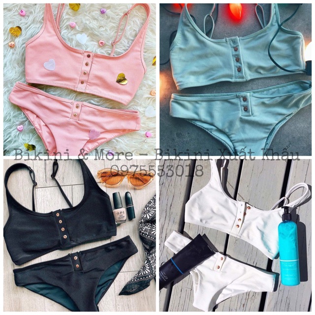 [BKN73] &lt;ÂU&gt; SET BIKINI BASIC CÚC NGỰC VẢI GÂN VÀNG/HỒNG/TRẮNG