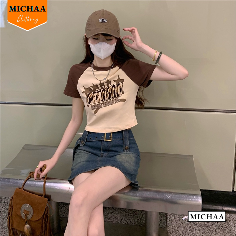 Áo Croptop Nữ Cổ Tròn Tay Ngắn BEER BRO Đẹp Ôm Body, Áo Thun Croptop Kiểu Sexy Chất Thun Borip - MICHAA CR60