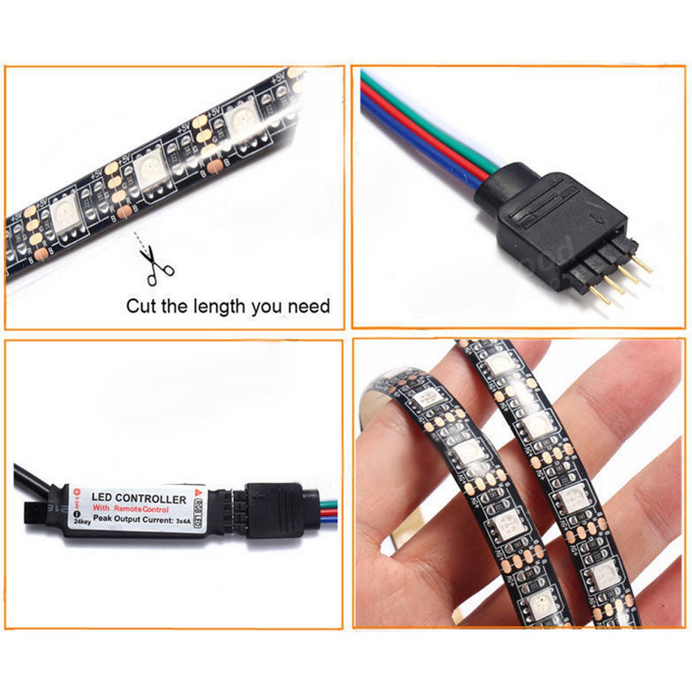 Bộ dây đèn LED 60 bóng USB 5050 RGB 5V 17 phím điều khiển từ xa chống thấm nước cho TV/PC