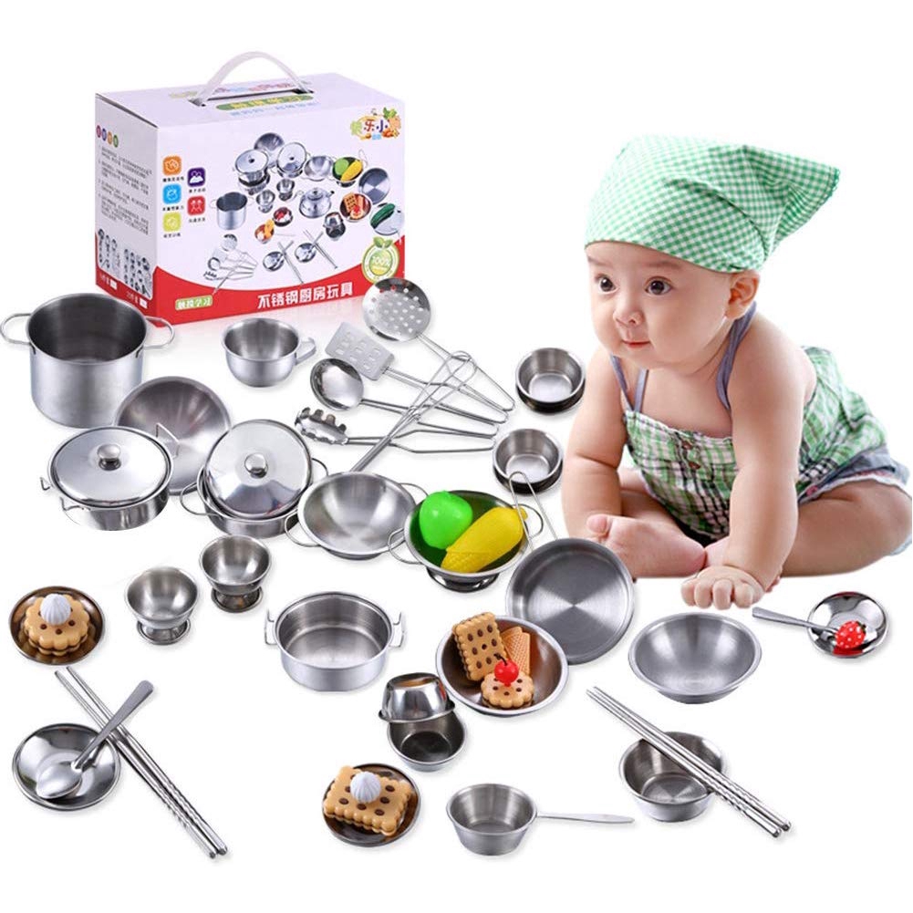 [Mã LIFETOYS1 giảm 30K đơn 99K] Bộ 16 món đồ chơi giả lập nấu ăn bằng inox mini cho trẻ em