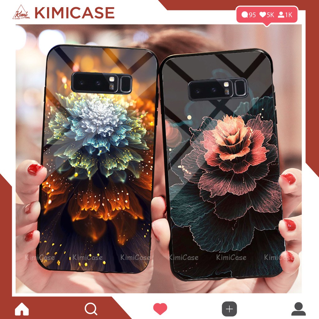 Ốp lưng Samsung Galaxy note 8 . s9 plus ( s9+ ) lưng kính cường lực hoa lá