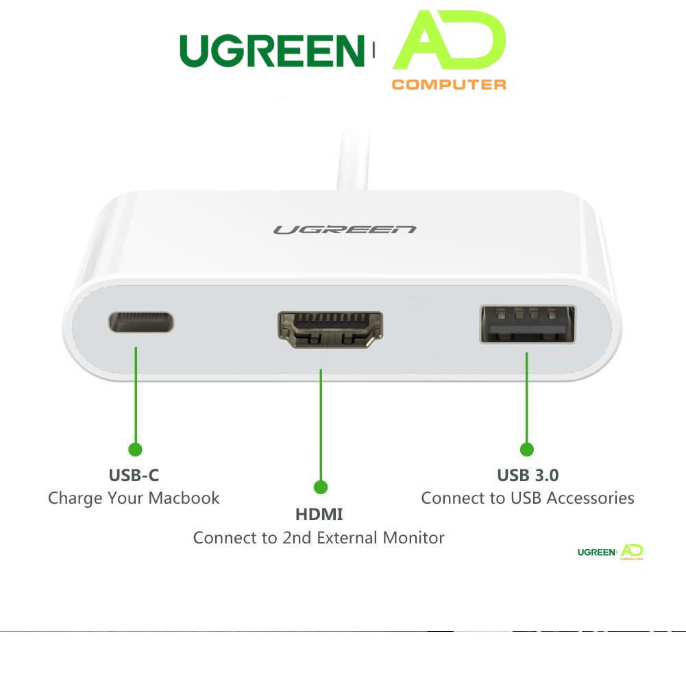 Dây chuyển đổi USB Type C sang USB 3.0 + HDMI + USB Type C UGREEN 30377 (màu trắng)