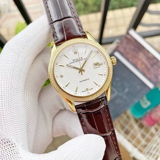 Đồng hồ nam ROLEX - Máy cơ Automatic viền băm thiết kế sang trọng, dây da bóng hàng cao cấp