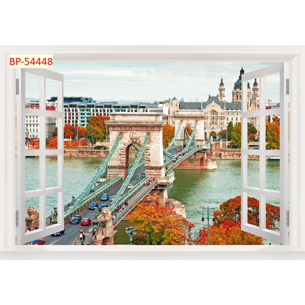 Tranh dán tường 3D khung cửa sổ phong cảnh