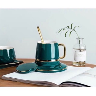 Cốc sứ xanh viền vàng