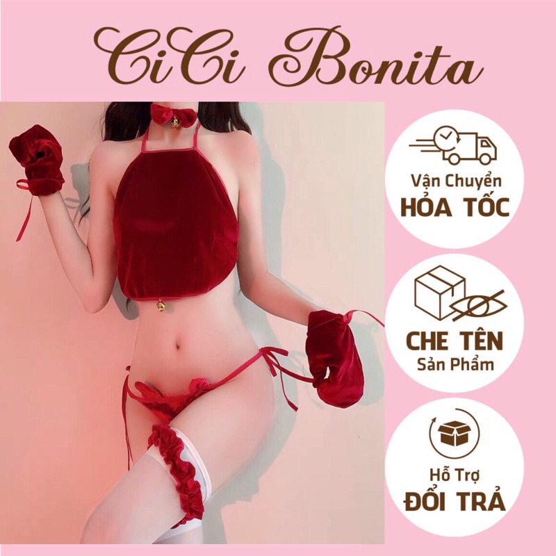 Set yếm nhung cosplay bé mèo đáng yêu, full phụ kiện ( không kèm vớ/tất) CP41 CICI BONITA HCM