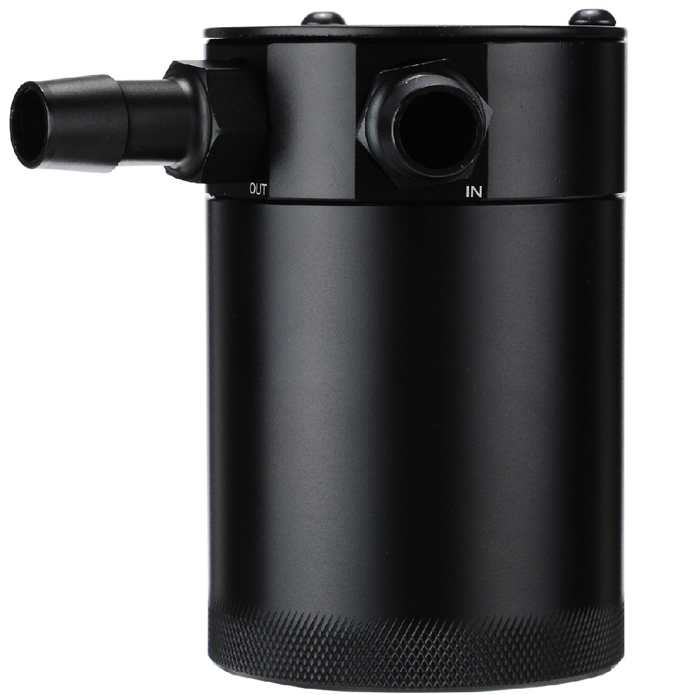 Universal 2-Port Compact Baffled Oil Catch Can 3/8" NPT Inlet Outlet Black
