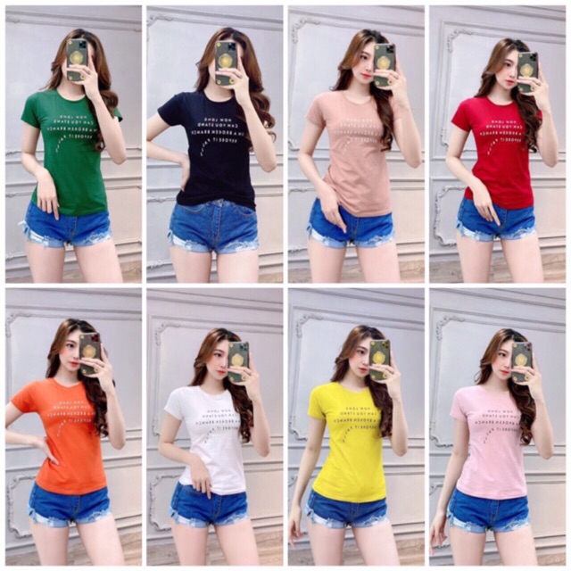 Áo thun Thái ôm body phối chữ