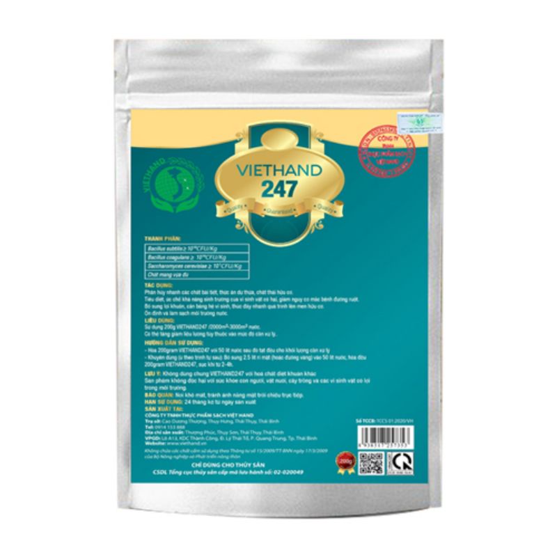 Men vi sinh Việt Hand Bổ Gan Tụy Cho Tôm Cá Ốc VIETHAND 247 gói 200gam/Ức chế khuẩn gan tụy/ Bắt lợn cợn/Siêu trong.