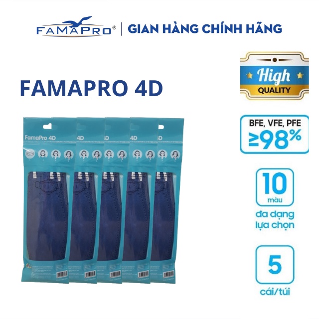 [TÚI-5 CÁI] COMBO 5 TÚI Khẩu trang y tế cao cấp kháng khuẩn 3 lớp Famapro 4D