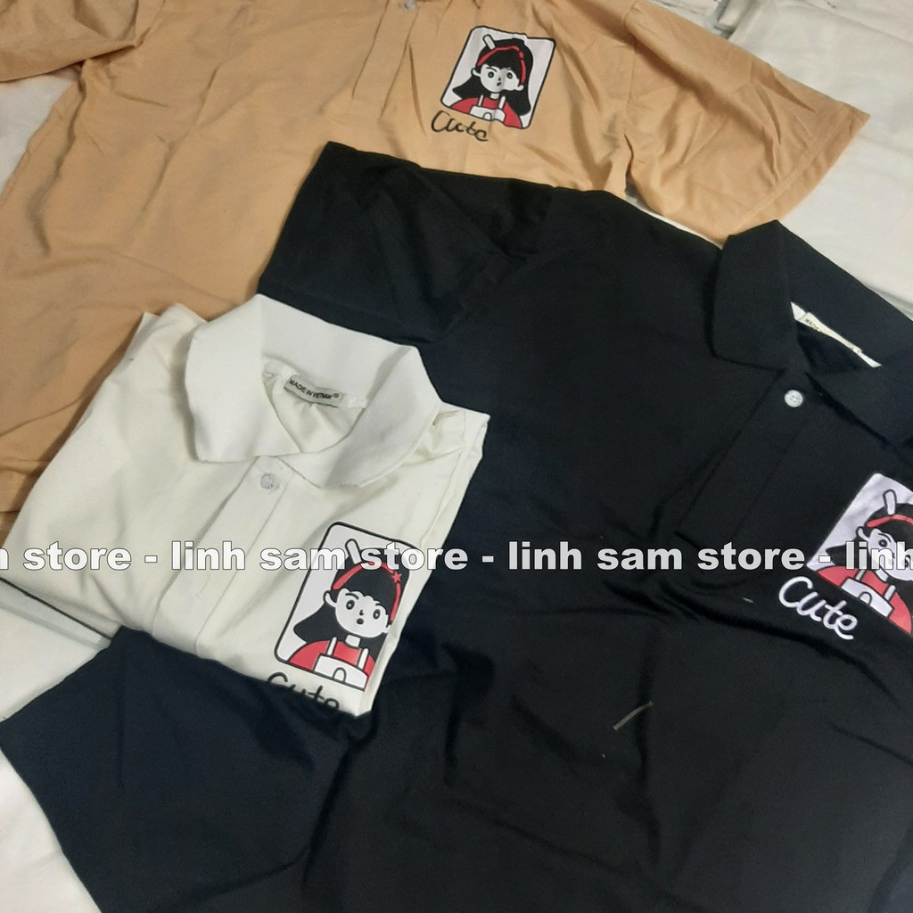 Áo thun POLO nữ tay lỡ có cổ phông form rộng freesize unisex mặc đi học, cặp, nhóm, lớp in hình CÔ GÁI chữ CUTE | BigBuy360 - bigbuy360.vn