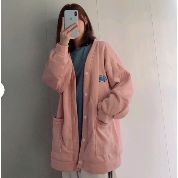 Áo khoác Cardigan hồng thêu dập nổi logo ss_chất nỉ siêu dễ thương  Xưởng May Ellie 536