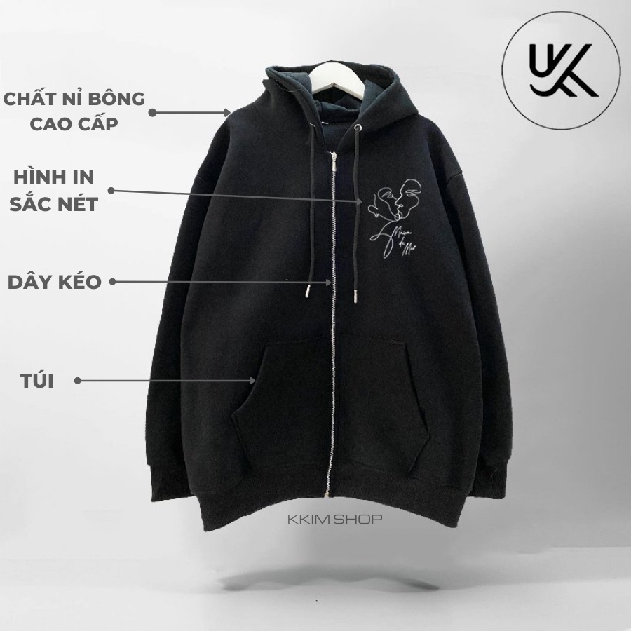 Áo Nỉ HOODIE ZIP Line Art 2 Faces màu XANH LÁ, Áo khoác hoodie dây kéo unisex nam nữ form rộng oversize nỉ bông cao cấp