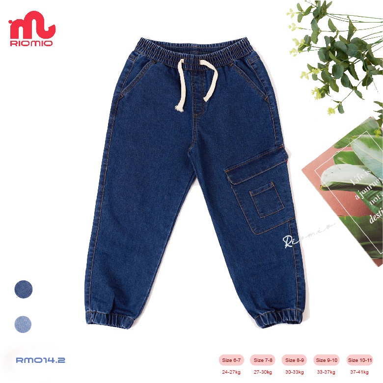 Quần bò bé trai jean dài cho bé 10-11 tuổi RIOMIO cạp chun chất liệu Denim Cotton USA cao cấp - RM014