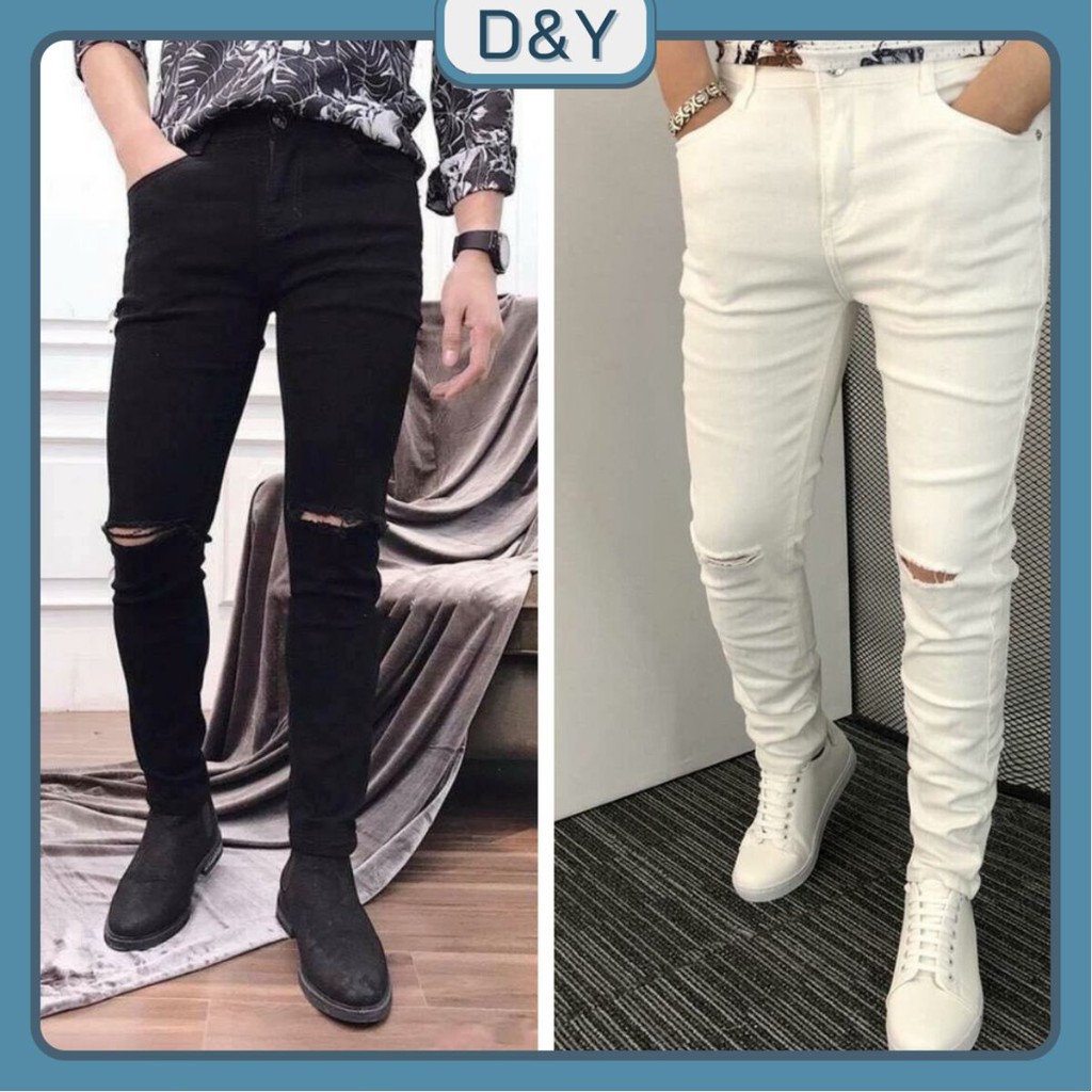 Quần jean Nam cao cấp rách gối đen trắng form ôm skinny siêu chất D&Y DN01 | BigBuy360 - bigbuy360.vn