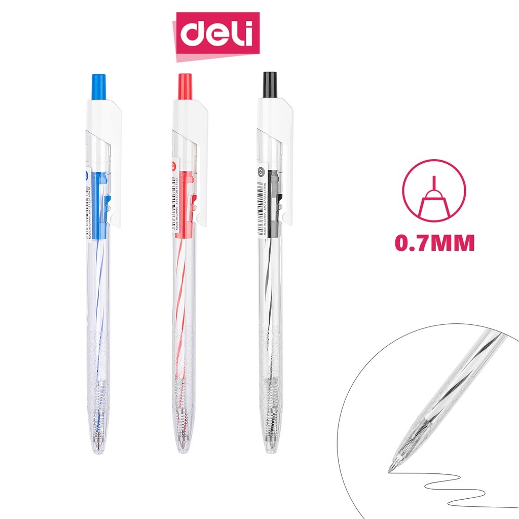 Bút bi bấm nhiều màu xanh, đen, đỏ Deli ngòi 0.7 nét viết trơn tru đều đẹp EQ24