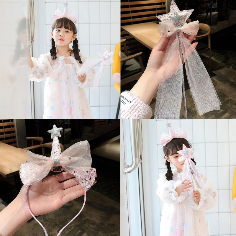 Flgo Bộ Cài Tóc + Cài Tóc + Sừng Kỳ Lân / Ngôi Sao Hóa Trang Công Chúa Màu Hồng