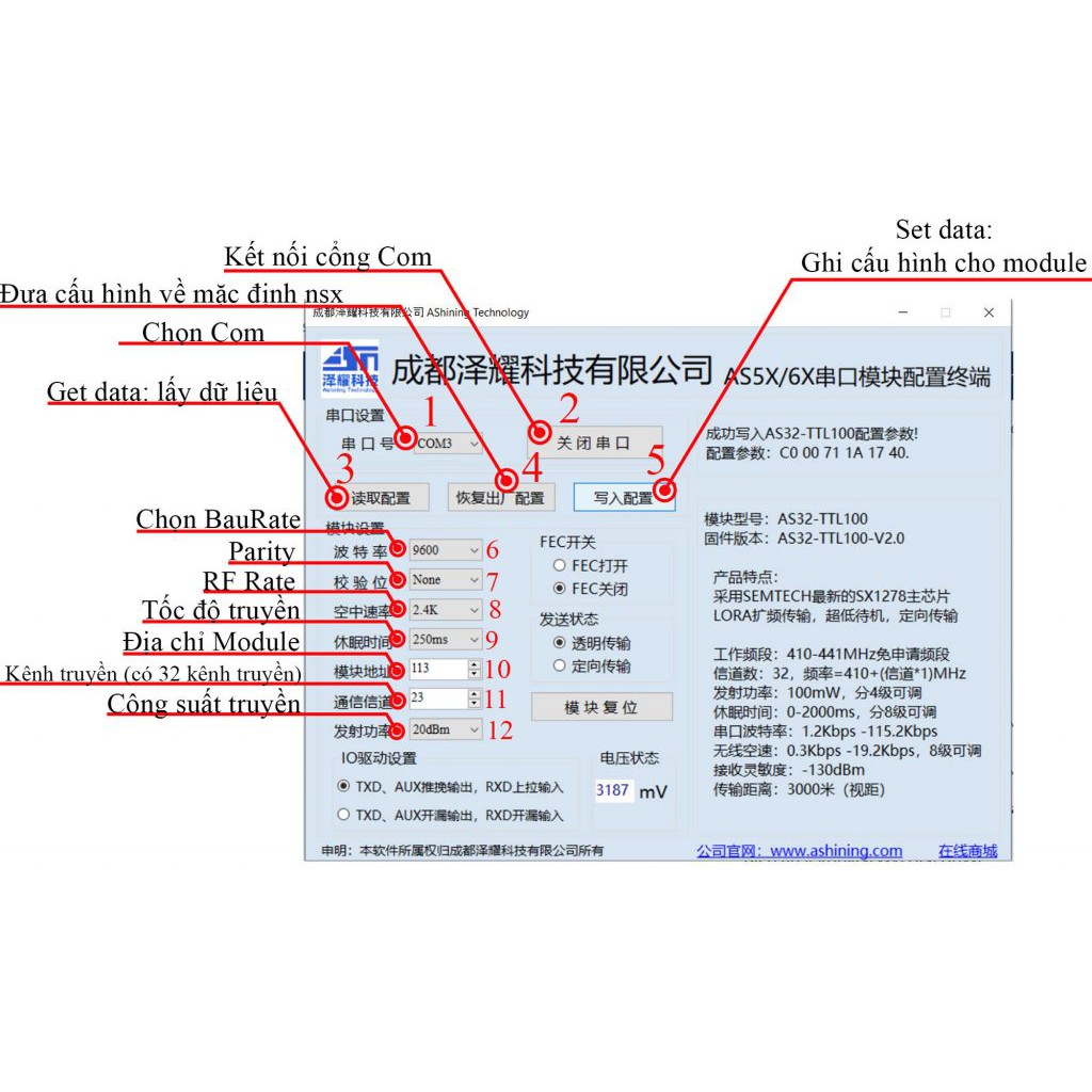 Mạch Thu Phát RF UART Lora SX1278 433Mhz 3000m chuẩn LORA tiết kiệm năng lượng và khoảng cách phát siêu xa