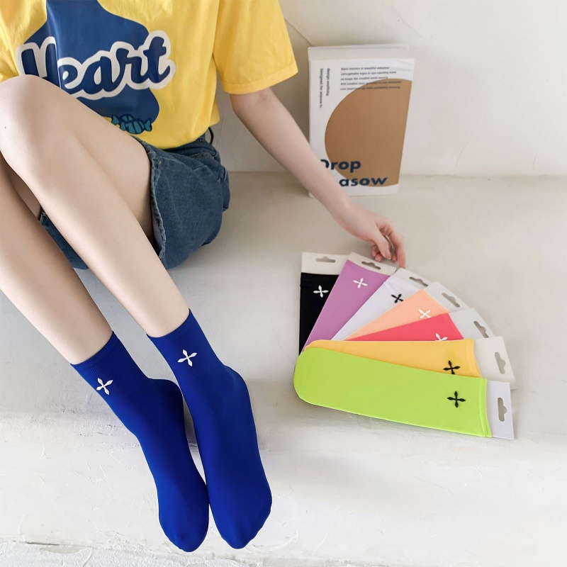 1 Đôi Vớ Ống Chân Đan Chéo Thêu Hoa Thoáng Khí Giữ Ấm Kiểu Nhật Bản Xixi