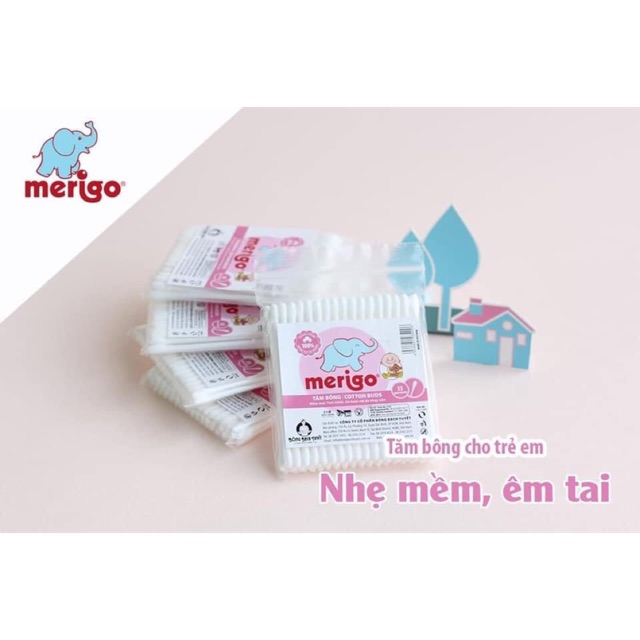 [Mã FMCGSALE15 giảm 8% đơn 500K] Tăm Bông Cho Bé Merigo ( Đầu Tròn - 1 Túi / 55 Que )