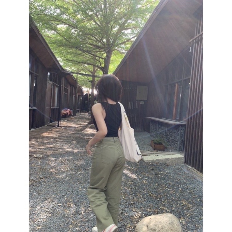 Quần kaki jean xanh rêu ống rộng,dáng suông phong cách Ulzzang hàn quốc nặng động trẻ trung-Minxy shop