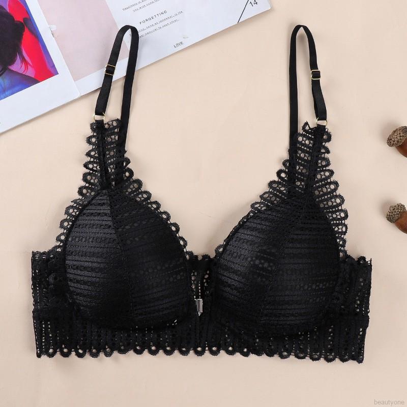 Wireless Front Closure Bras Sexy Lace Push Up Bra Gathered Backless Bralette