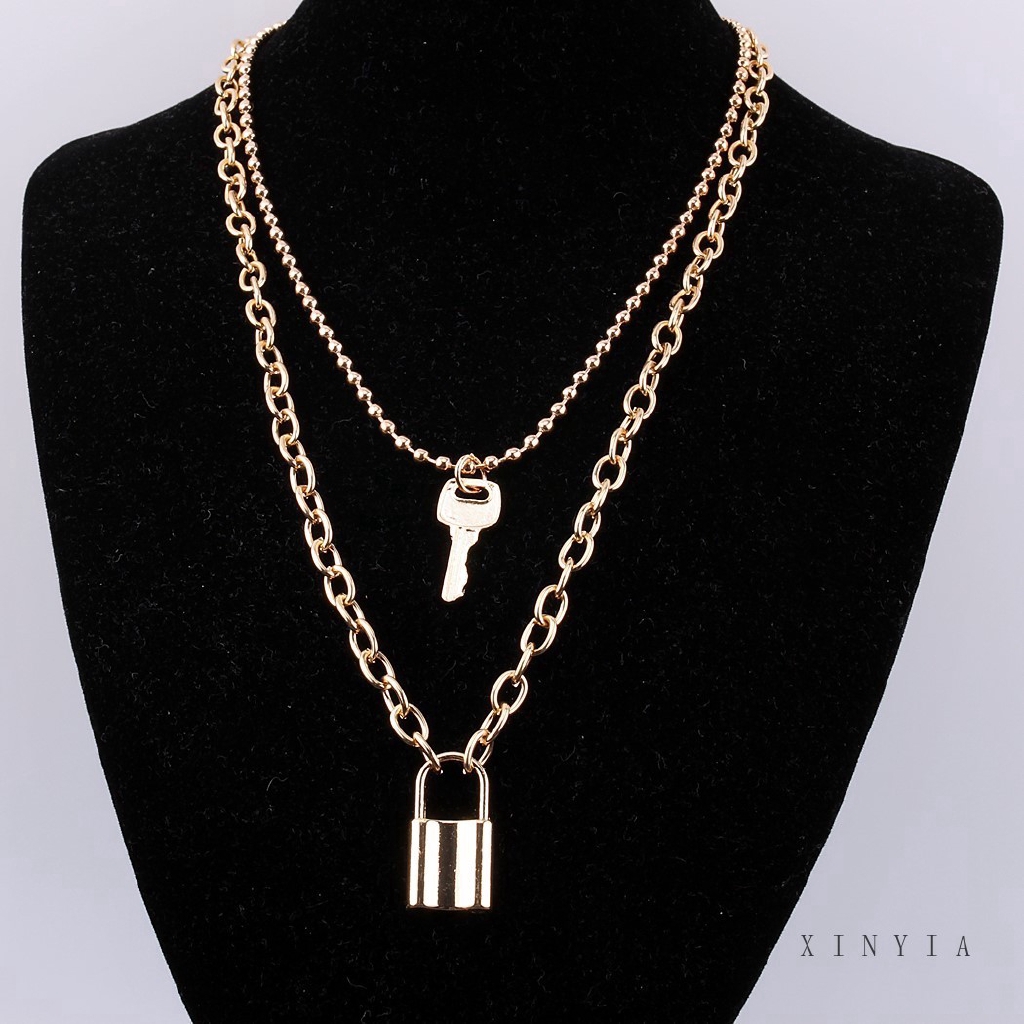 Dây Chuyền Nhiều Lớp Mặt Hình Ổ Khóa Phong Cách Retro