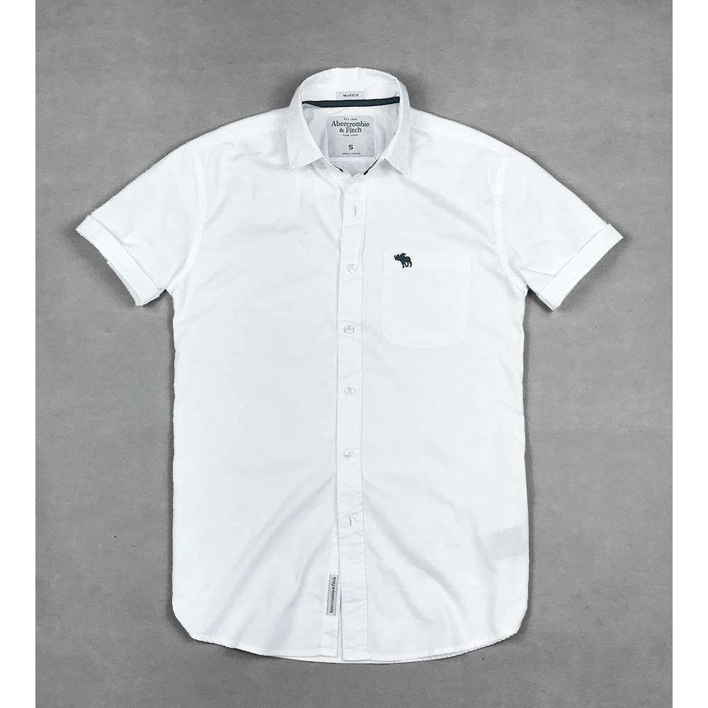 Áo sơ mi nam ngắn tay kiểu túi phom suông màu trắng tinh khôi