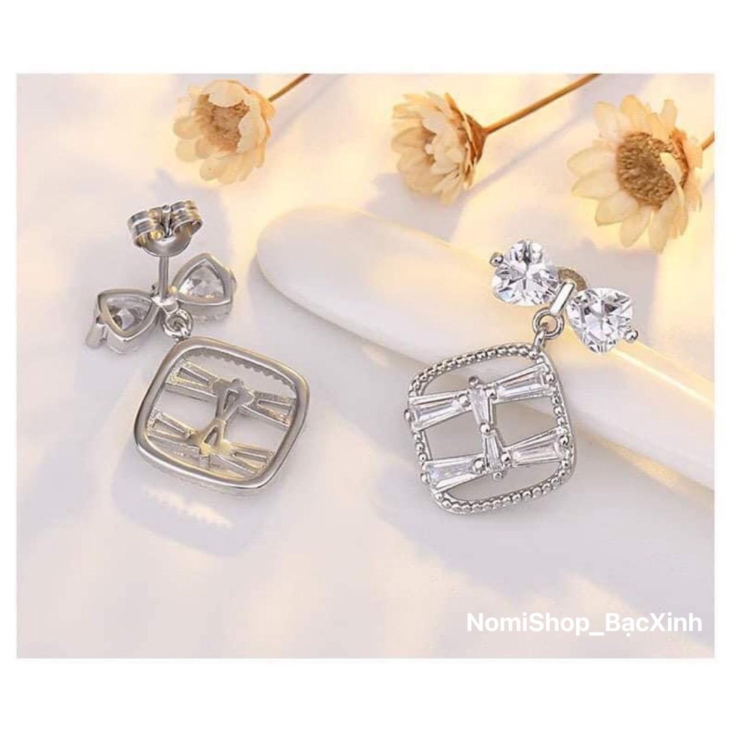 Bông tai hộp vuông nơ xinh xắn bạc ta phong cách mới lạ độc đáo Mainomi Shop Bạc Xinh