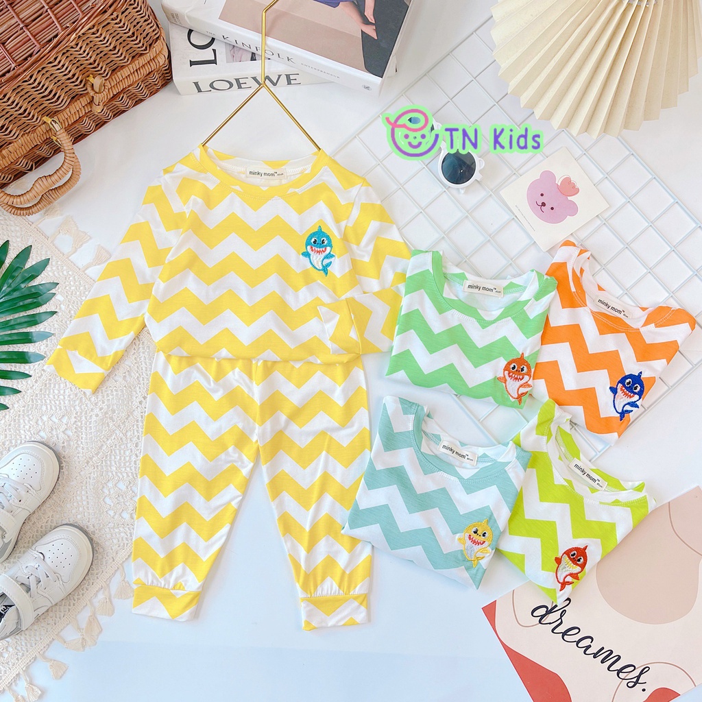 [Bé 20-32kg] Bộ dài tay thun lạnh sóng biển thêu baby Shark cho bé trai bé gái chất mềm mịn mát [ HÀNG CAO CẤP ]