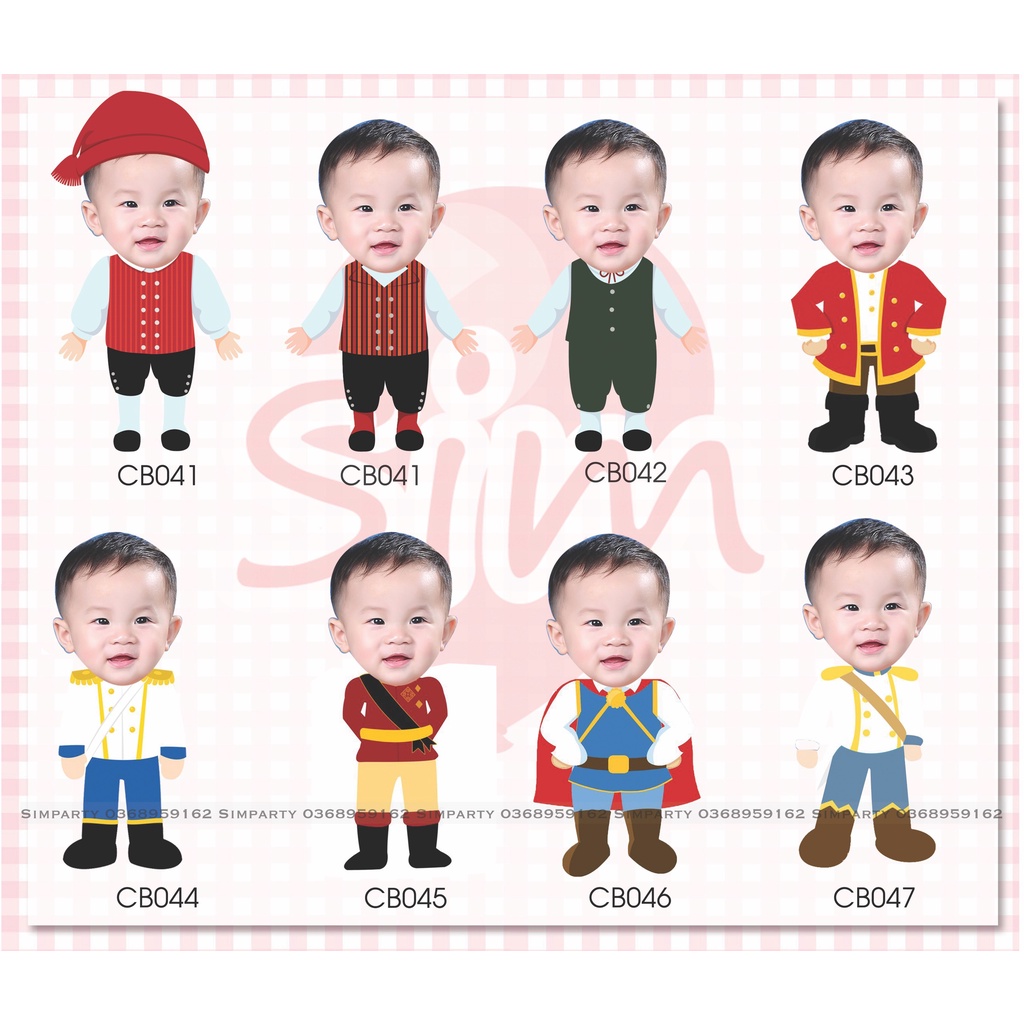 Thiết kế hình Chibi trang trí tiệc sinh nhật, happy birthday, thôi nôi, đầy tháng theo yêu cầu cho bé trai, bé gái
